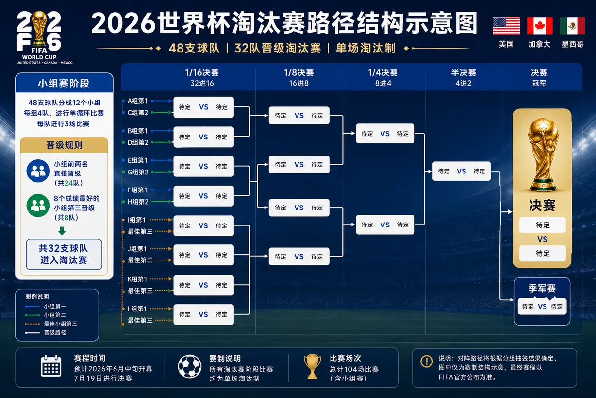 2026 世界杯赛程全知道!快来看清比赛时间和赛制关键要点-第2张图片-开云手机入口官网下载-开云app官方最新下载--V3.6.9 世界杯淘汰赛对阵图路径结构